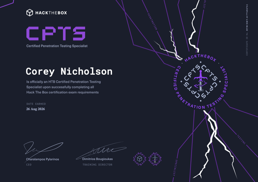 HTB Certified Penetration Testing Specialist (HTB CPTS) Certification